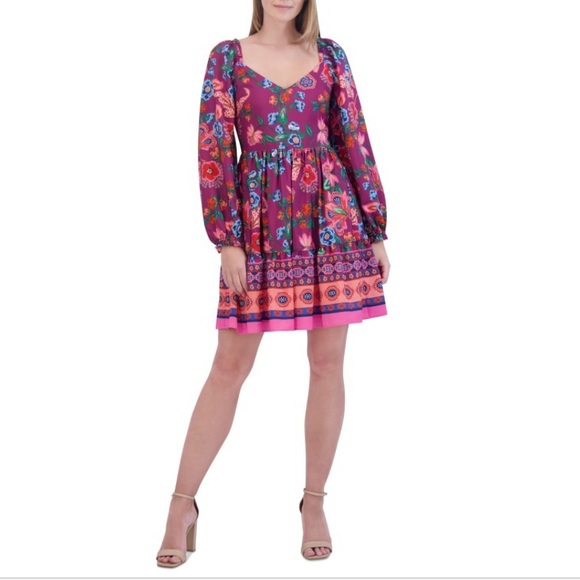 Eliza J Pink Long Sleeve Sundress with Bishop Sleeves - Picture 1 of 4